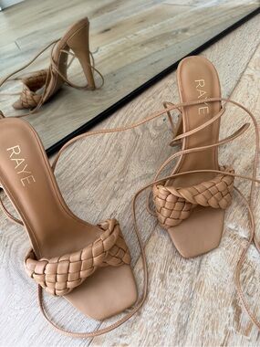 RAYE Braided Lace-Up Tan Heeled Sandals